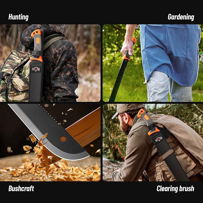 Machete with Saw 25" / 19" Heavy Duty Tool & Sheath - Ergonomic No-Slip Handle - Survival Knife with Serrated Blade - Machetes for Bushcraft Hunting Garden Cutting Trees and Yard Work