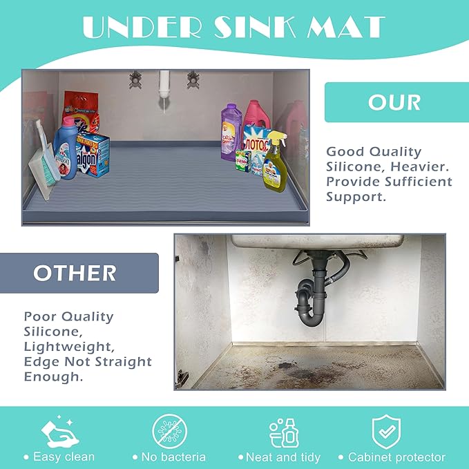 URMONA Waterproof Silicone Under Sink Mat 40'' x 22'' Shelf Liner for Kitchen and Bathroom, Cabinet and Counter Protector, Storage and Organizers, Litter Mat, Pet Cat Puppy Essentials(Navy)