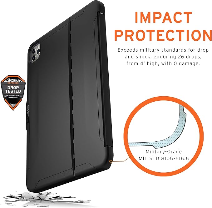 URBAN ARMOR GEAR UAG iPad Pro 12.9-inch (4th Gen 2020) Case Slim Heavy-Duty Tough Military Drop Tested Rugged Protective Cover with Apple Pencil Holder (Requires Smart Keyboard Folio) Scout Black
