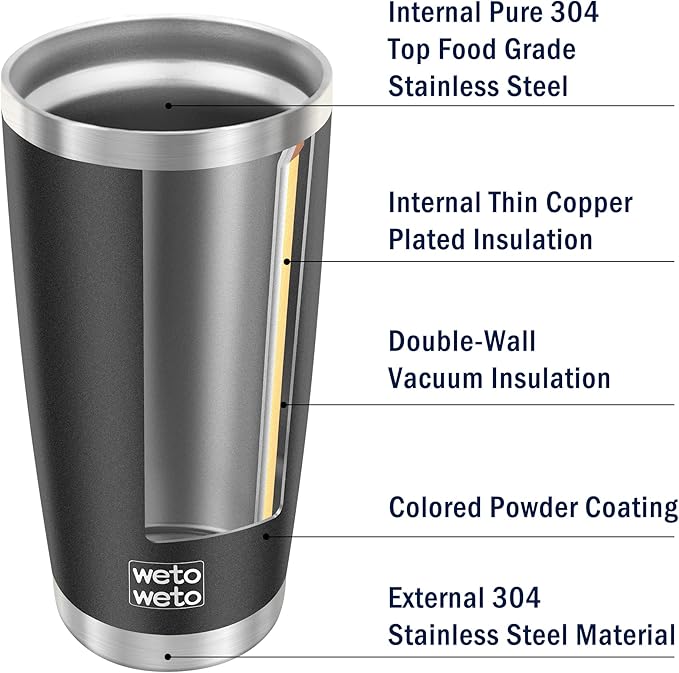 WETOWETO 20oz Tumbler, Stainless Steel Vacuum Insulated Coffee Travel Mug, Double Wall Powder Coated Insulated Coffee Mug Travel Mug with Lid Thermal Cup for Outdoor, Black, 6 Pack