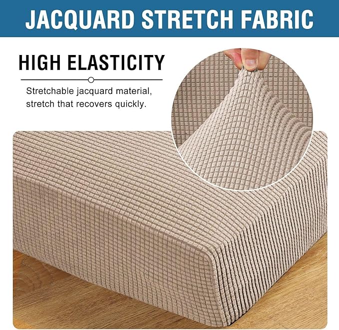 H.VERSAILTEX Super Stretch Individual Seat Cushion Covers Sofa Covers Couch Cushion Covers Slipcover Sets Thick Jacquard Textured Twill Fabric (1 Piece Chair Cushion Cover, Sand)
