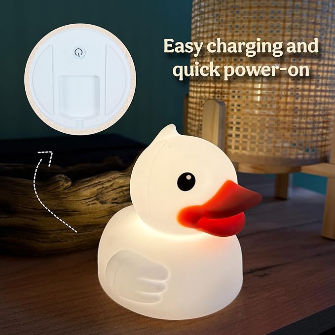 Junlumen Cute Duck Night Light – Soft Silicone Tap Lamp for Kids, USB Rechargeable, Color-Changing, BPA-Free QuackLite 7