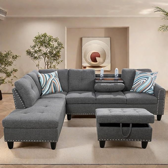 108-Inch Modular L-Shaped Sectional Sofa with Deep Seat, Modern L Shaped Cloud Couch with Chaise, Upholstered Couches for Living Room, Bedroom, Office, No Assembly Require (Light Gray)