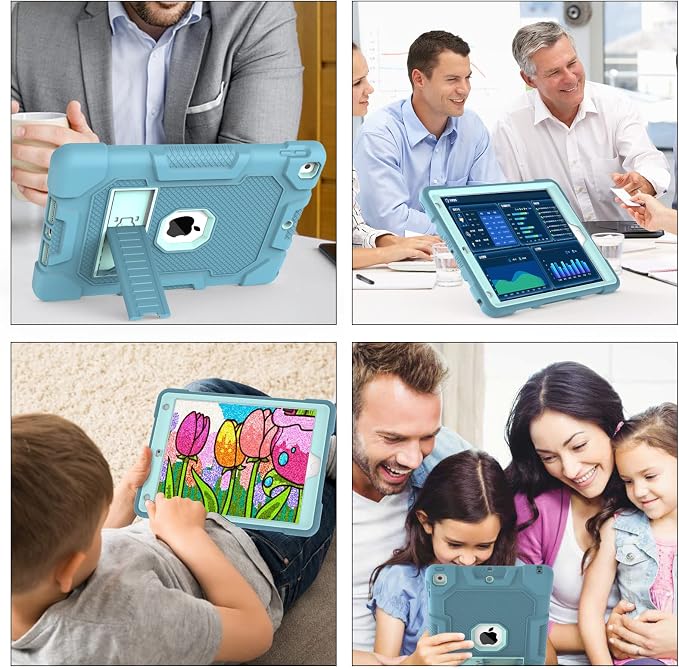 TIMISM Case for iPad 9th/8th/7th Generation(2021/2020/2019) Heavy Duty Military Grade Shockproof Rugged Protective 10.2 Cover with Built-in Stand for iPad 9 8 7 Gen Black+Green