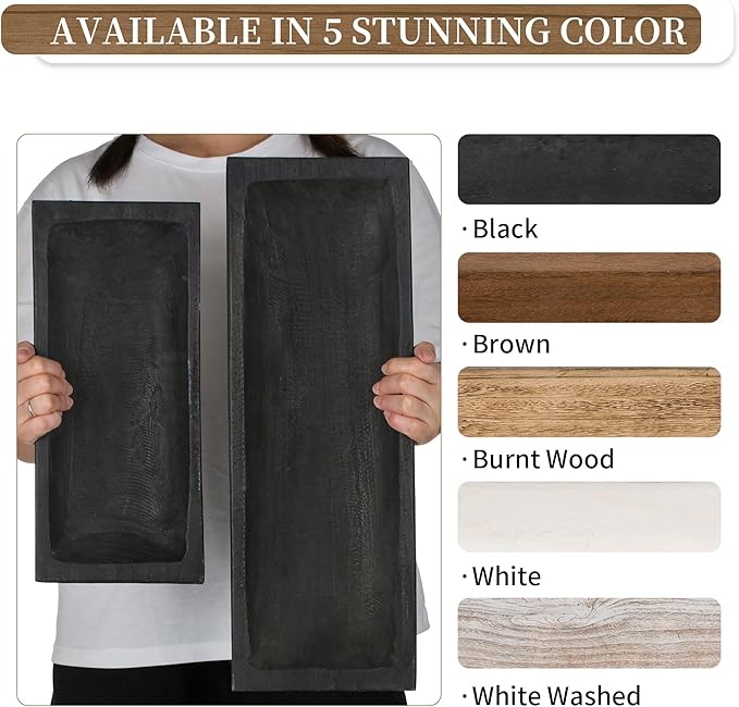 Hanobe Decorative Wood Dough Bowl: Long Wooden Bowl for Entry Way Table Home Decor - Coffee Table Decor for Living Room - Dining Table Centerpiece Decor, Black