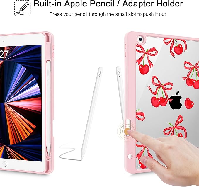 May Chen for iPad 9th Generation with Pencil Holder iPad 8th/7th Gen Case 10.2-inch [Penceil Holder] Trifold Stand Auto Wake/Sleep Clear TPU Protection Back Cover Ballet Shoes