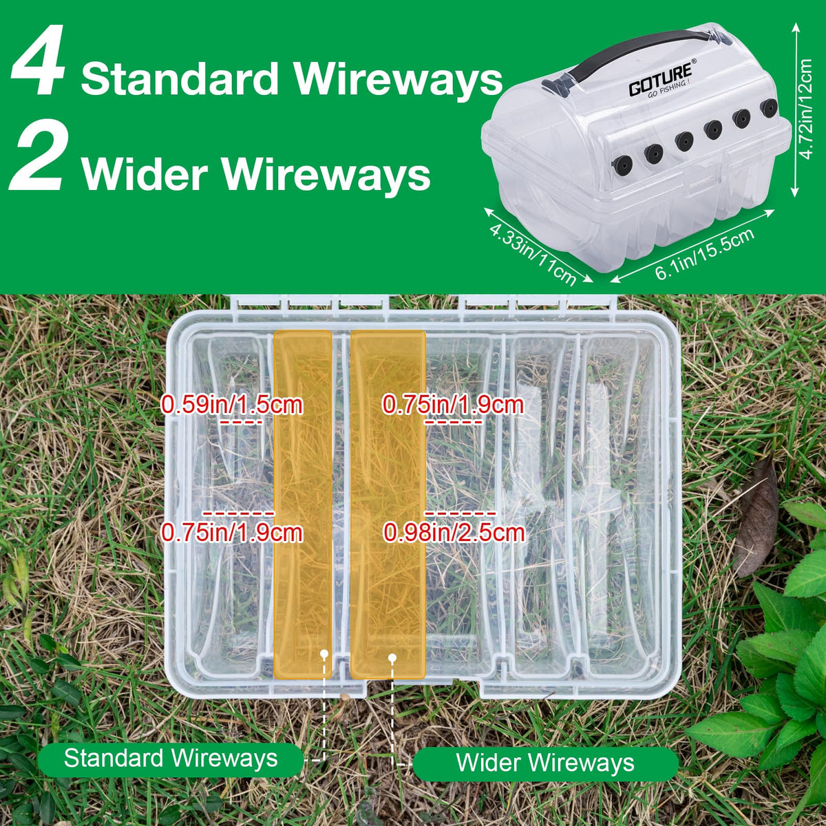 Goture Anti-Tangle Fishing Line Storage Box, 6 Slots (2 Large+4 Standard)