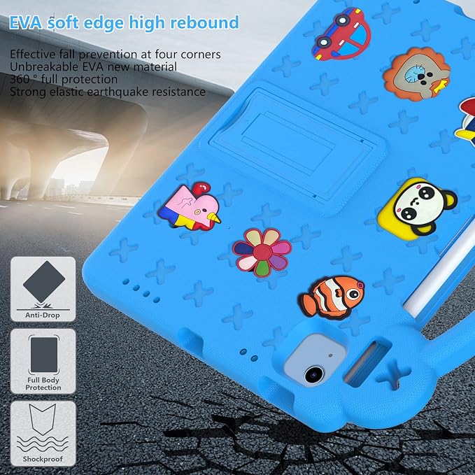 Kids Case for iPad Air 13 (2026/2025/2024) M4/M3/M2 &amp iPad Pro 13 2024 &amp iPad Pro 12.9 Cover 6th/5th/4th/3rd Gen (2022/2021/2020/2018) DIY Figures EVA Rubber Handle Stand Shockproof Bumper