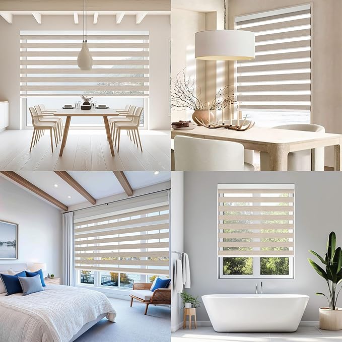 COOLWINDS Motorized Zebra Blinds for Windows Cordless Electric Curtains with Remote Control Blackout Shades Custom Smart Blinds Compatible with Alexa Google Home(Roomdarking Caramel,W35 X 72in)