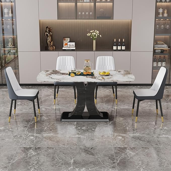 Dining Chairs Set of 4，Modern Dining Chairs, Equipped with PU Leather Backrest Cushions and Black Metal Legs, Suitable for Restaurants, Kitchens, and Bedrooms Dining Room Chairs