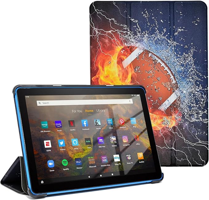 Case for Amazon Fire HD 10 Tablet 7th / 9th Generation 2017/2019 Release American Football Lightweight PU Leather Folding Stand Cover with Auto Wake/Sleep