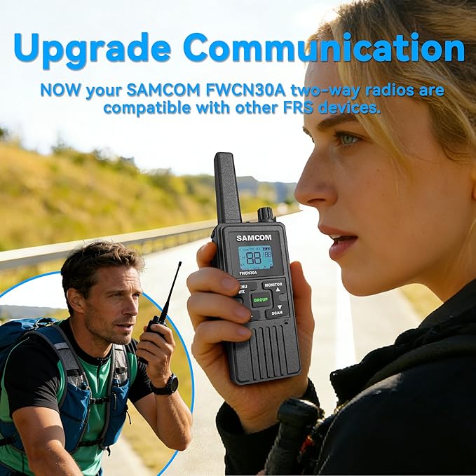 SAMCOM Walkie Talkies for Adults Long Range Rechargeable 2 Pack FWCN30A 2 Way Radios, Hiking Camping Gear for Family USB Charging 1250mAh NOAA Weather Alert