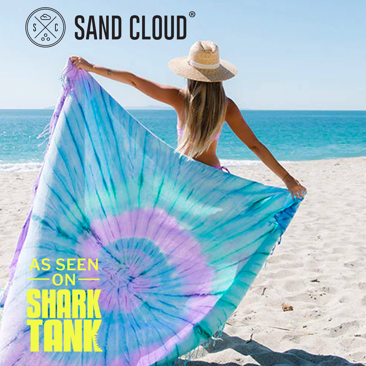 Sand Cloud Extra Large Turkish Beach Towel - Sand Resistant - 100% Organic Turkish Cotton Yarn - Quick Dry Towel for Beach, Picnic Blanket or Throw - As Seen on Shark Tank - Tie Dye (Luna)