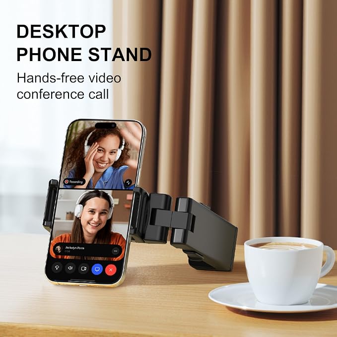 Perilogics Gen 2 Airplane Phone Holder Mount Travel Essential Phone Stand | Upgraded Silent Hinge 360° Adjustable Compact Size Wider Clamp Fits iPhone Android &amp Gaming Devices