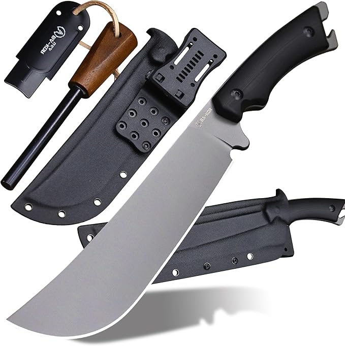 BA-KOR 14.1-inch full tang (9CR18MOV) Survival Machete + K-type sheath and 5.9-inch cerium-powered igniter. Suitable for outdoor hunting, camping, obstacle clearance, barbecuing, fishing, kitchen cutting for daily carry (EDC), and as a gift.