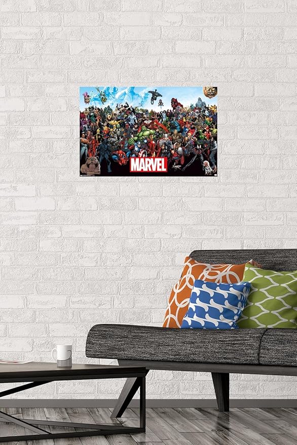 Marvel Comics The Marvel Lineup Wall Poster, 22.4L" x 14.7W", Premium Poster & Mount Bundle