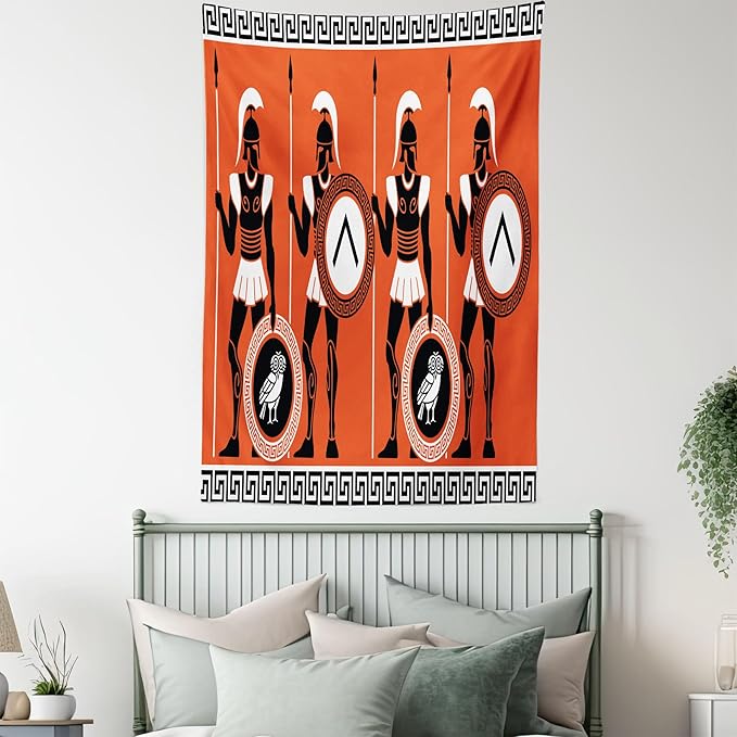 Ambesonne Retro Tapestry, Historical in Greece Theme Cultures, Wall Hanging for Bedroom Living Room Dorm Decor, 40" X 60", Orange Black White