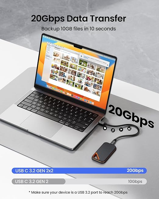 Silkland USB C Data Cable 20Gbps 1FT USB C to USB C Cable 240W Charging | High Speed Data Transfer Short USB C 3.2 Gen 2x2 Cable 5K/4K 60Hz USBC Monitor Cord Compatible with SSD Hub Docking
