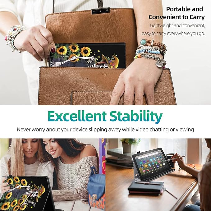 Case Cover for Amazon All-New Kindle Fire 7 Tablet (2022 Release-12th Generation) Latest Model 7 Slim Folding Stand Cover with Auto Wake/Sleep Dancing Skeleton in Mexican Costume