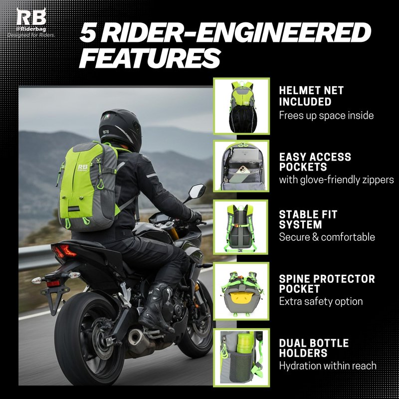 riderbag Reflective Motorcycle Backpack, Hi Viz Commuter Riding Bag