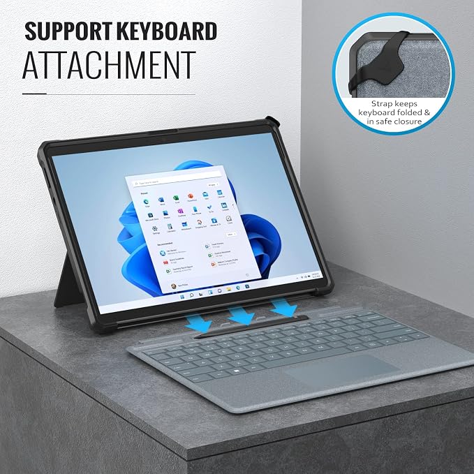 MoKo Case Fits Microsoft Surface Pro 8 13 2021 Release Tablet Black | All-in-One Protective Rugged Cover Case Hand Strap Compatible with Type Cover Keyboard