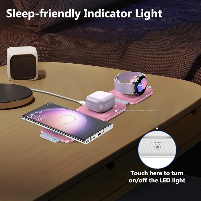 Travel Charger for Samsung Multi Devices Foldable 3 in 1 Wireless Charging Station Fast Charging Stand/Pad Compatible for Samsung Galaxy S26/S25/S24/S23/Note20 GalaxyWatch8/7/6 Galaxy Buds4