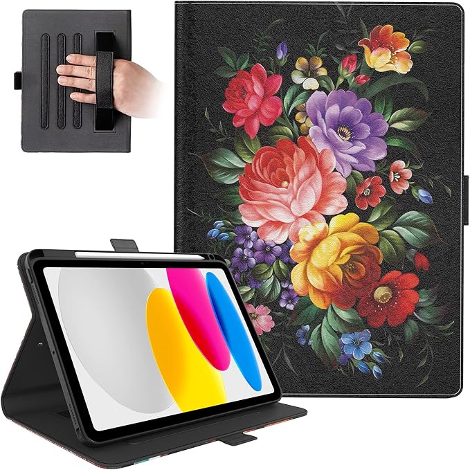 Dteck for iPad A16/10th Generation 10.9 Inch 2022 Case with Pencil HolderPremium PU Leather Folio Multiple Viewing Angles Stand Cover Auto Wake/Sleep Protective Tablet Cases for Women MenBookshelf