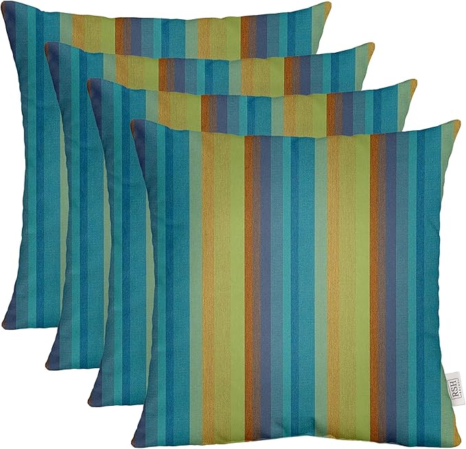 RSH DECOR: Sunbrella Square Throw Pillows Set of 4 | 20" x 20" | Water and Fade-Resistant Performance Fabric | Outdoor Pillow Covers with Down-Alternative Inserts | Astoria Lagoon