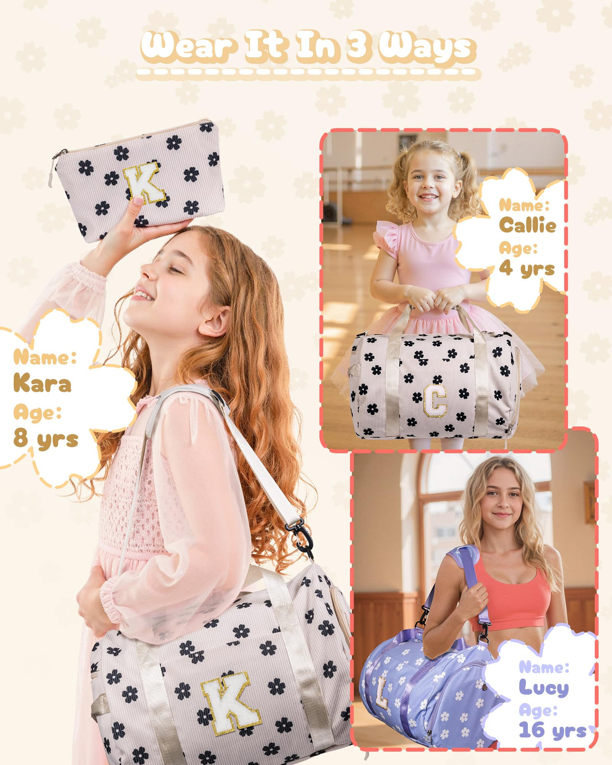Vogewood Vacation Essentials, Girls Gym Bag, Kid Personalized Overnight Bag