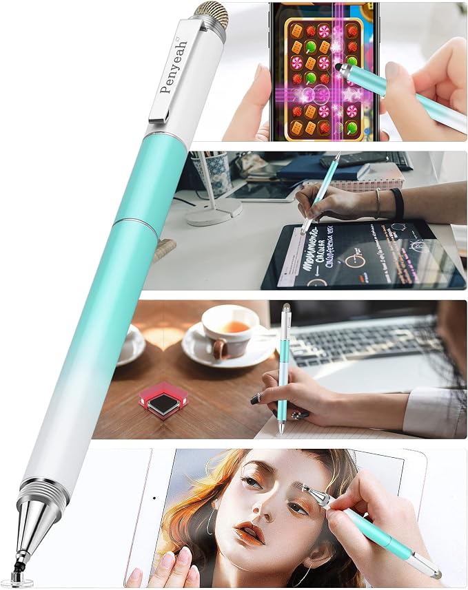 Penyeah Stylus 4-in-1 Stylus Pen for Touch Screen High Precision and Sensitivity DiscMesh2 Sized Rubber Tips Universal for iPhone/iPad/Android/Samsung/HP Tablets All Capacitive Touch Screens-Blue