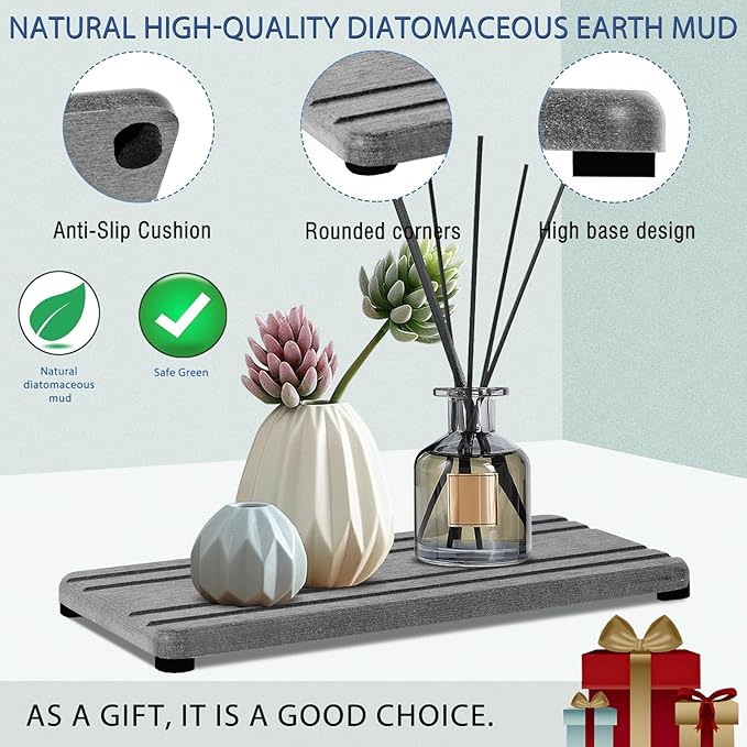 2PCS Water Absorbing Stone Tray, Quick Drying Diatomite Stone Sink Tray, Water Absorbent Diatomite Coasters for Kitchen Sink, Bathroom Counter Hand Soap Dish Toothbrush Holders