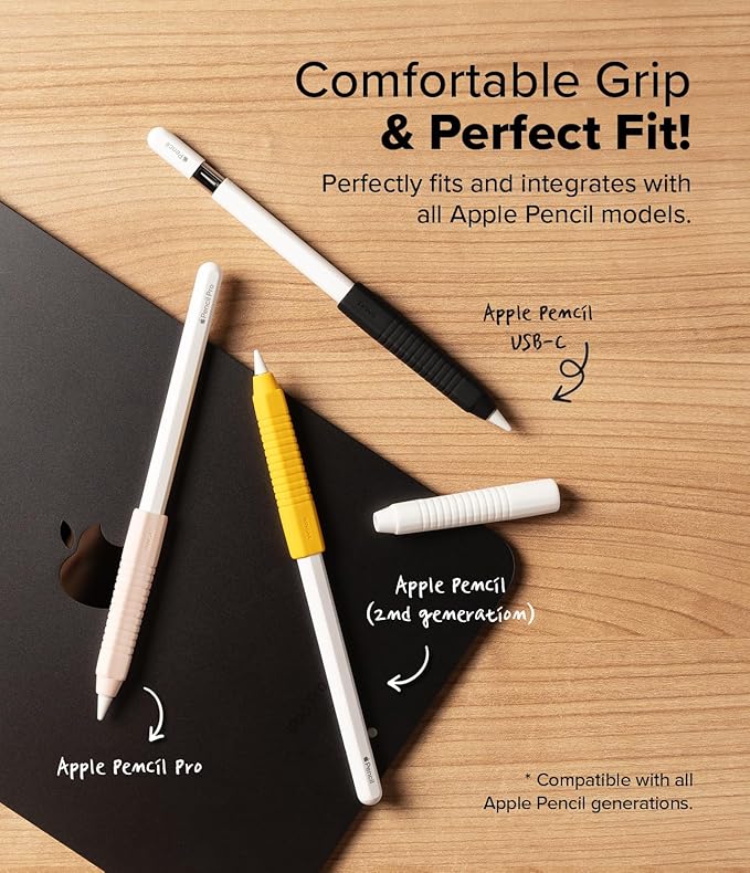 Ringke Silicone Drafting Grip Holder Compatible with Apple Pencil 2nd Generation, Apple Pencil USB-C and Apple Pencil Pro Case, Perfect Grip Silicone Protective Cover Sleeve Accessories - White