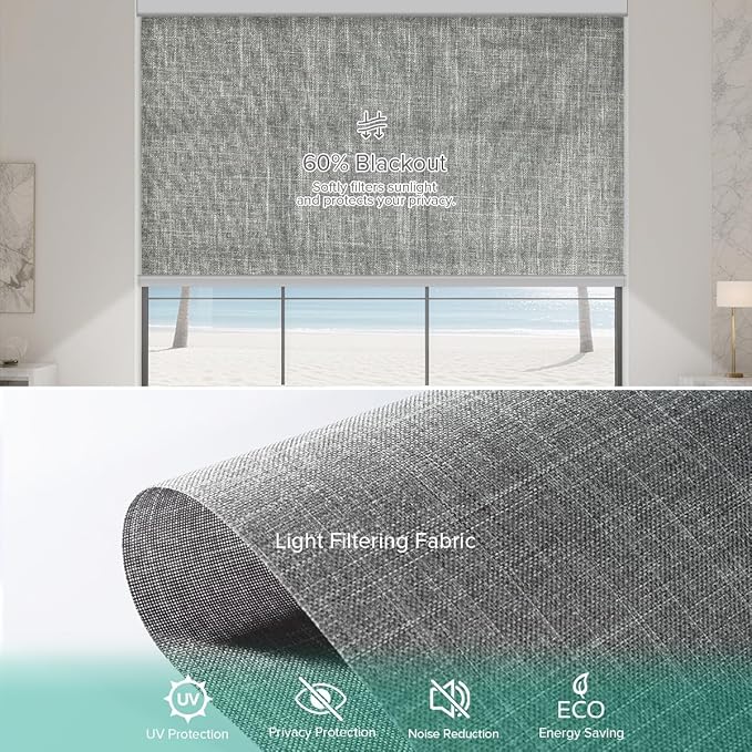 Kilonity Motorized Roller Shades, Light Filtering Remote Control Custom Window Shades Compatible with Alexa Google Assistant via RF Hub, Rechargeable Electric Blinds for Windows (Dark Grey)