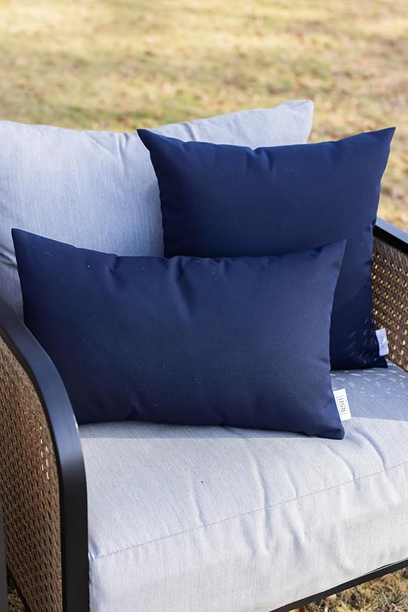 RSH DECOR: Sunbrella Square Throw Pillows Set of 4 | 17" x 17" | Water and Fade-Resistant Performance Fabric | Outdoor Pillow Covers with Down-Alternative Inserts | Canvas Navy Blue