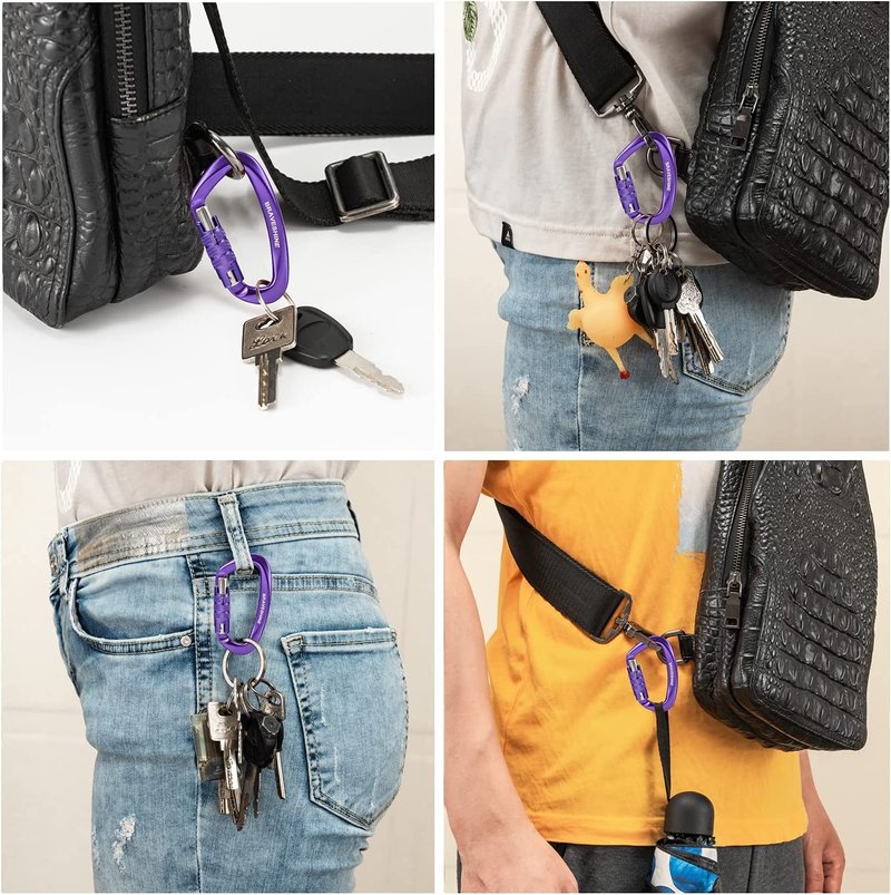 Purple Heavy-Weight Carabiner Clips 12KN Aluminum D Ring Double Locking Caribeaner Hooks