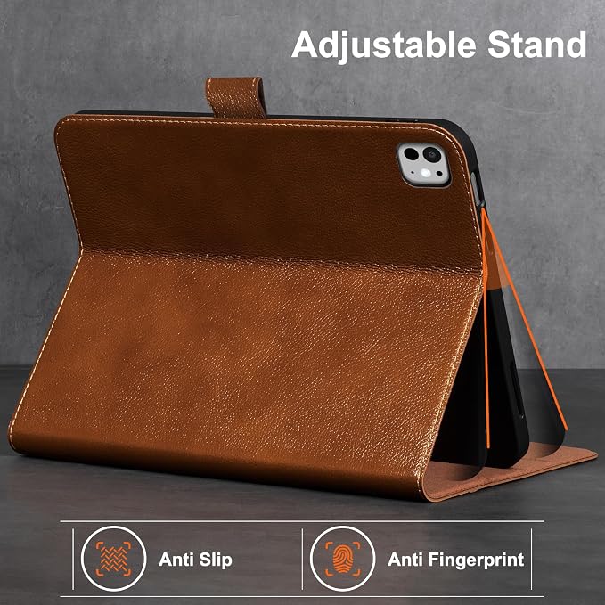 Gexmil Leather Case for iPad Pro 13 Inch M5/M4 2025/2024Crocodile Brown | Genuine Leather Cover with Magnetic ClosureSmart Folio Auto Sleep/WakeProtective ShockproofAdjustable Stand