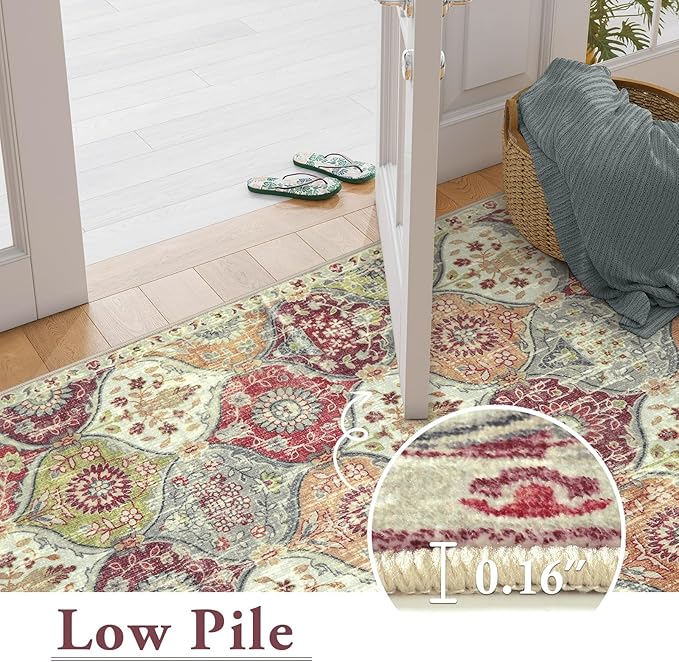 Lahome Moroccan Trellis Washable Orange Rug, 2x3 Entryway Rugs for Kitchen Bathroom, Non-Slip Indoor Door Mat Ultra-Thin, Small Throw Carpet for Bedroom Entry, Orange/Terracotta