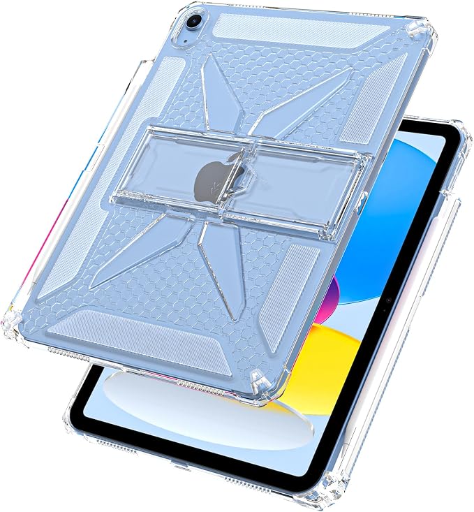 Dteck for Apple iPad 11 inch (A16 11th Gen) iPad 10.9 inch (10th Gen) Slim Clear Case with Kickstand Pencil Holder Reinforced Shockproof Corners Soft TPU Lightweight Protective Cover Transparent