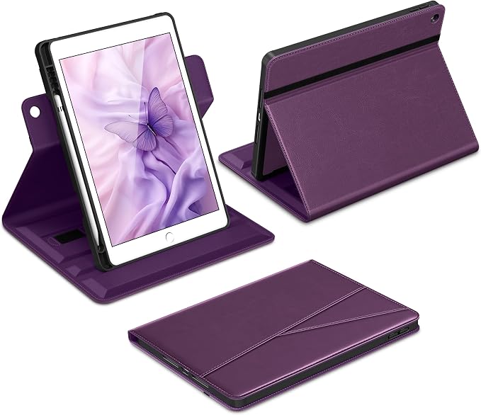 DTTO for iPad 9th/8th/7th Gen Case 10.2 Inch (2021/2020/2019) Brown | 360 Degree Rotating Premium Faux Leather Folio Stand Cover with Pencil Holder Auto Sleep/Wake Multiple Angles Hand Strap