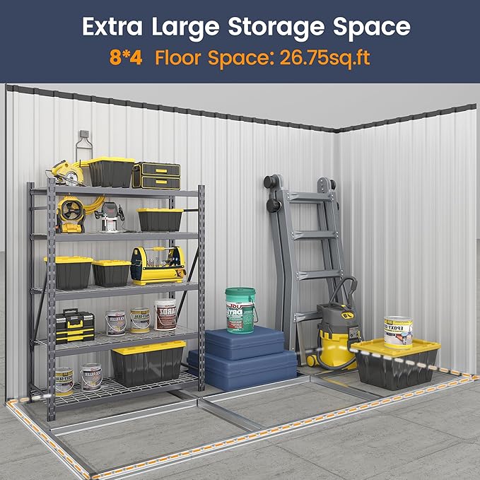 UDPATIO Outdoor Storage Shed 8x4 FT, Outside Sheds & Outdoor Storage Metal Galvanized Steel Yard, Patio, Lawn, Tool Shed with Lockable Door for Can, Bike, Lawnmower,Dark Grey