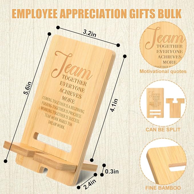 Ripeng 30 Pcs Employee Appreciation Gifts Bulk Bamboo Phone Stand for Desk Office Workers Inspiration Thank You Gift for Team Coworkers Staff Volunteer Nurse Teacher Colleagues Gratitude (Inspiration)