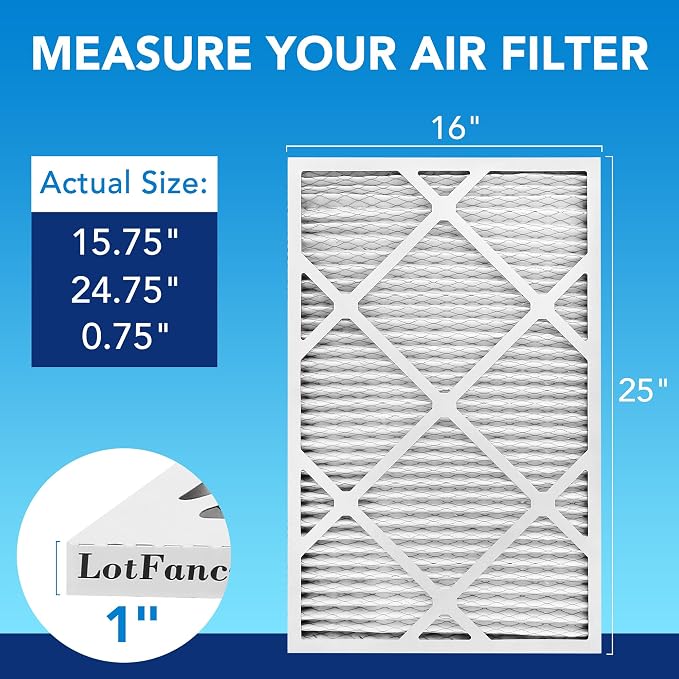LotFancy 16x25x1 Air Filter MERV 13 6-Pack, Electrostatic Pleated HVAC Furnace