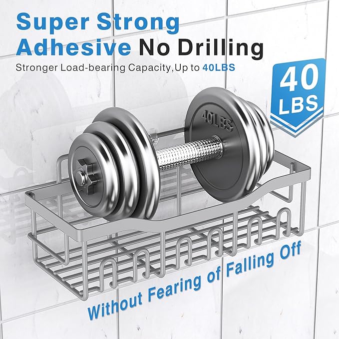 EUDELE 5-Pack Rustproof Stainless Steel Shower Caddy Set– No Drill Adhesive Bathroom Organizer, Space-Saving Shower Shelves for Apartment Essentials, Bathroom/Kitchen Storage Home Decor-L Size
