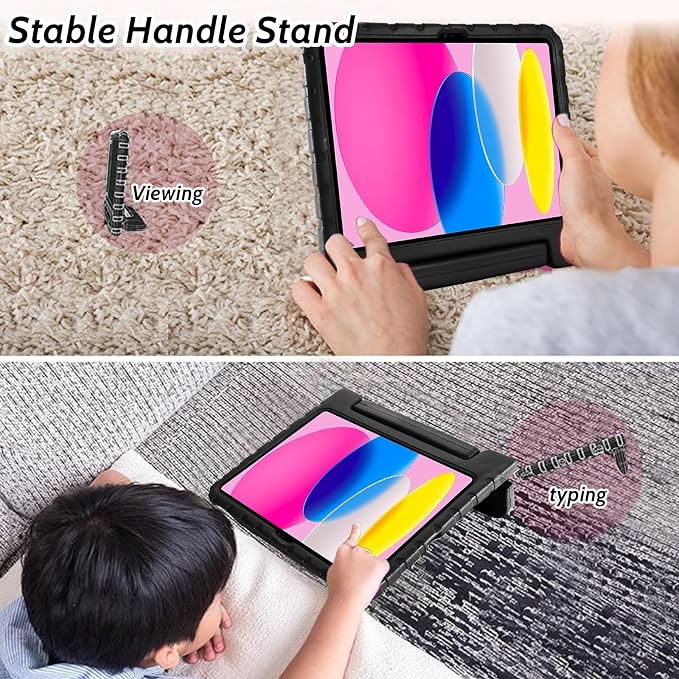 Dteck Kids Case for iPad 10.2 - Shockproof Rugged EVA Handle Stand Child Proof Case for iPad 9/8/7 Generation Black