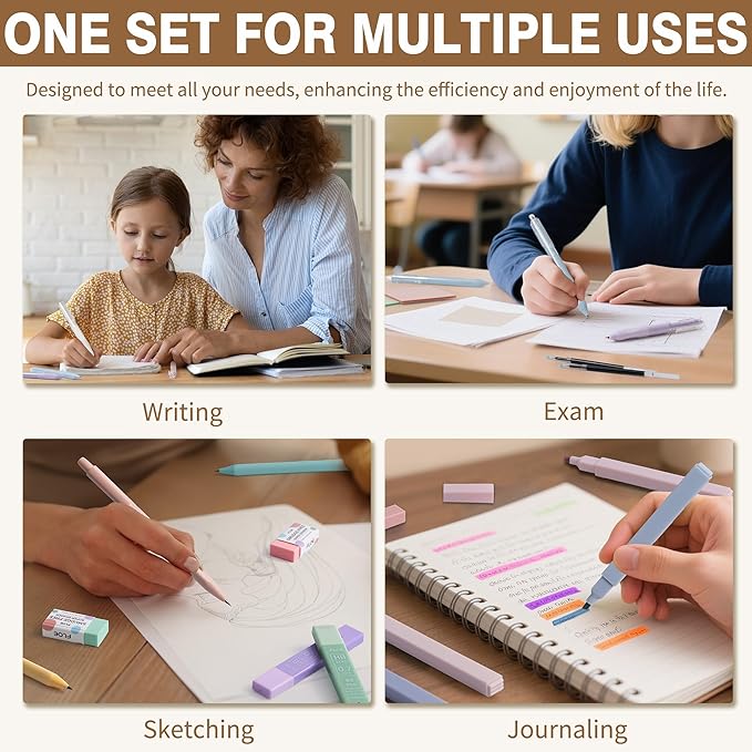 62PCS Aesthetic School Supplies with Cute Pencil Case, Pastel Highlighters Black Ink Gel Pens Mechanical Pencils Kit, Back to School Supplies College Essentials Preppy Stationary Set for Student Girls
