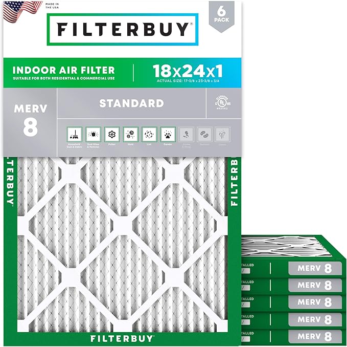 Filterbuy 18x24x1 Air Filter MERV 8 Essential Dust & Allergy Defense,