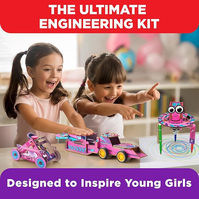 Doctor Jupiter Girls’ Ultimate Engineering Kit for Ages 8+ | Build Your Own Catapult, Race Car & Scribbling Robot | Birthday Gift Ideas for Girls 8-9-10-11-12 Year Olds | STEM Kit, Educational Toys