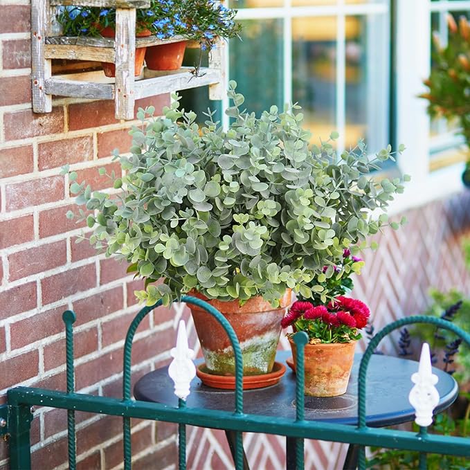 RECUTMS 20 Bundles Faux Eucalyptus Stems Artificial Plants Outdoor Faux Greenery for Outdoor Planters Boxwood Bushes for Farmhouse Bathroom Office Vase Centerpiece Indoor Outdoor Decor(Dusty Blue)