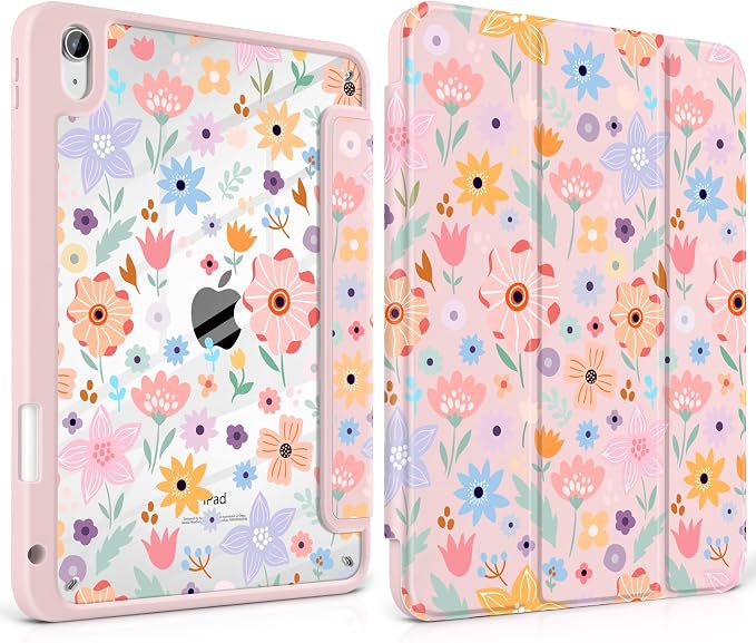Case for iPad (A16) 11th Generation 11 inch 2025 /iPad 10th Gen 10.9 2022 - Aesthetic Cute Preppy Design Trifold Cover with Soft TPU Bumper Clear Back Auto Sleep/Wake Waves