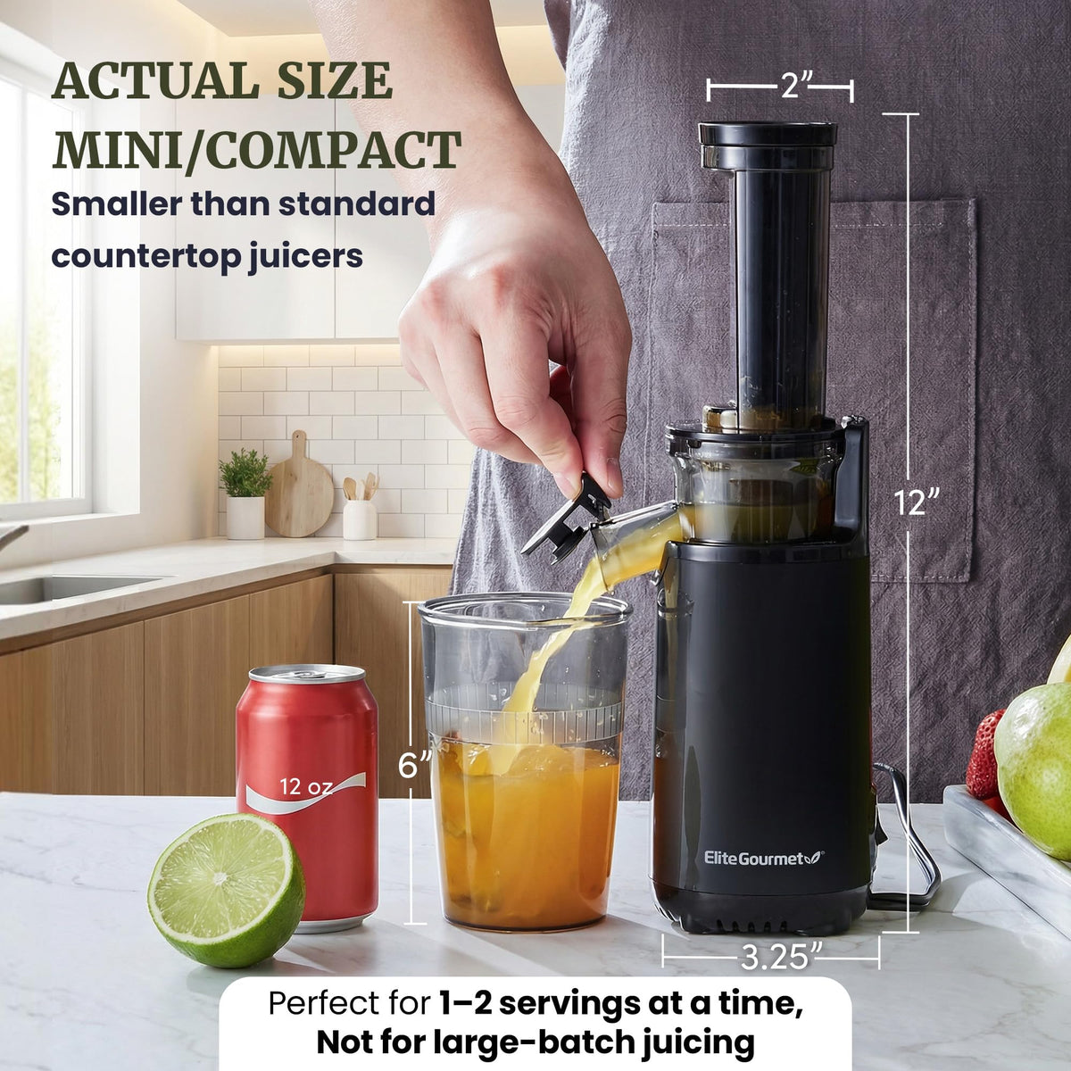 Elite Gourmet EJX600 BPA-Free Cold Press Juicer, 16 oz, Charcoal Grey